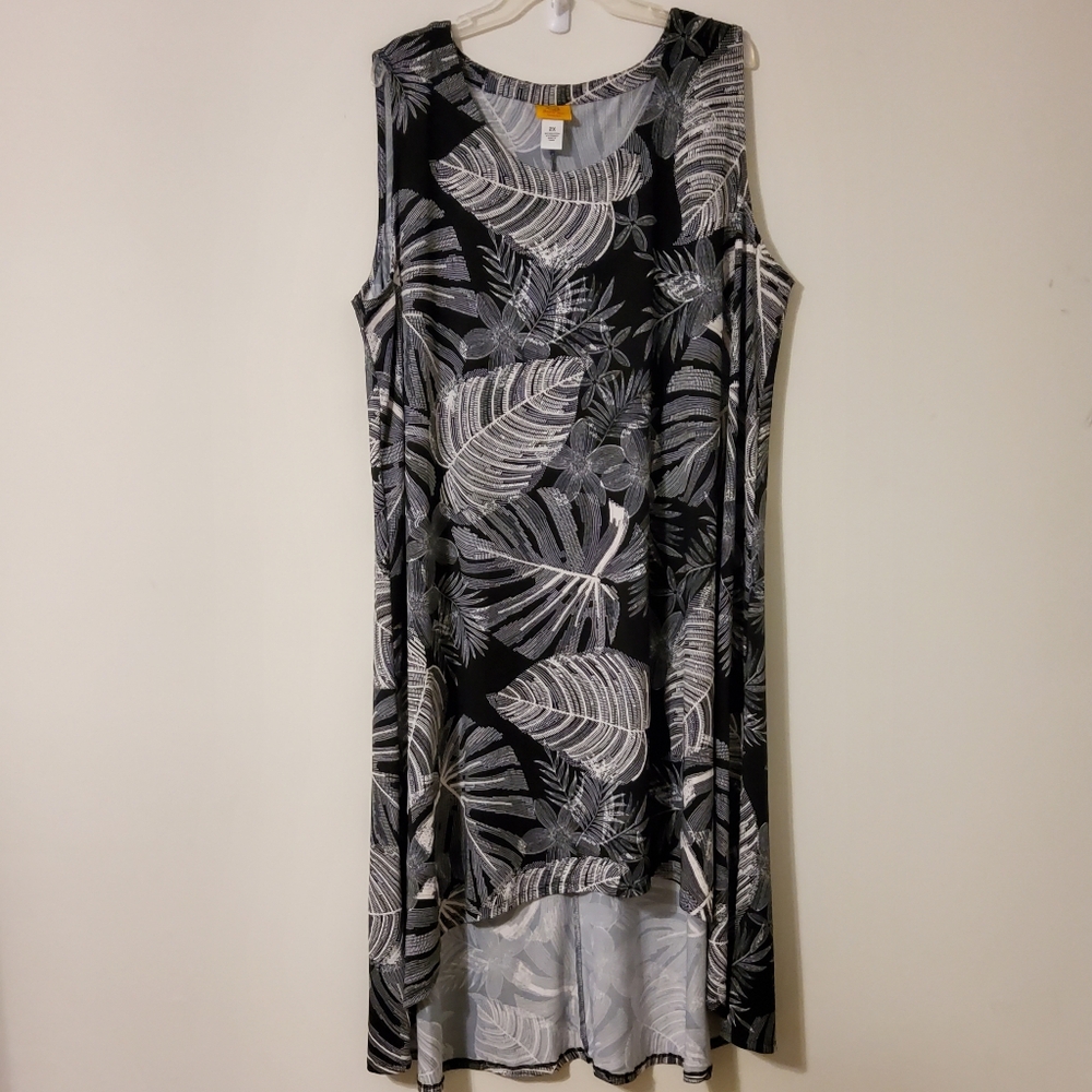 Ruby Rd. Woman Tropical Print Sleeveless High-Low Shift Midi Dress